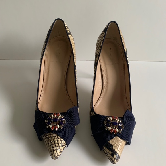 J. Crew Elsie Heel in Snake Embossed Leather with Bow, Pointy Toe Size 8.5 - Picture 3 of 10
